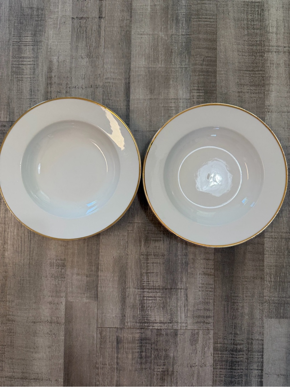 Wallace Silversmiths Gold Plume Rimmed Soup Bowls Set of 2 Gold Trim 9” Bowl